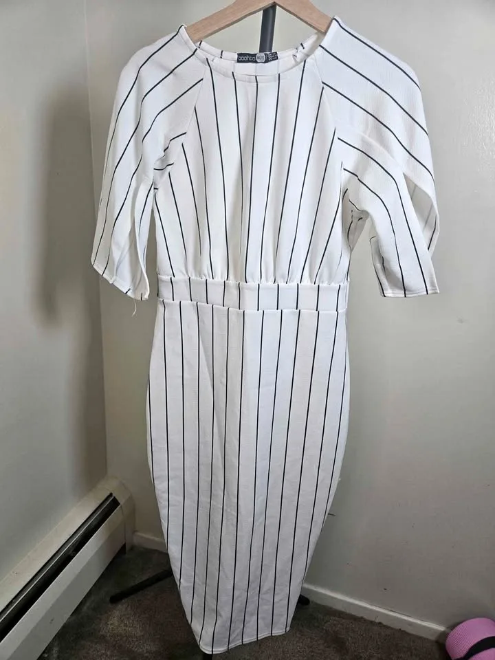 Stripe Split Sleeve Wiggle Midi Dress thumbnail