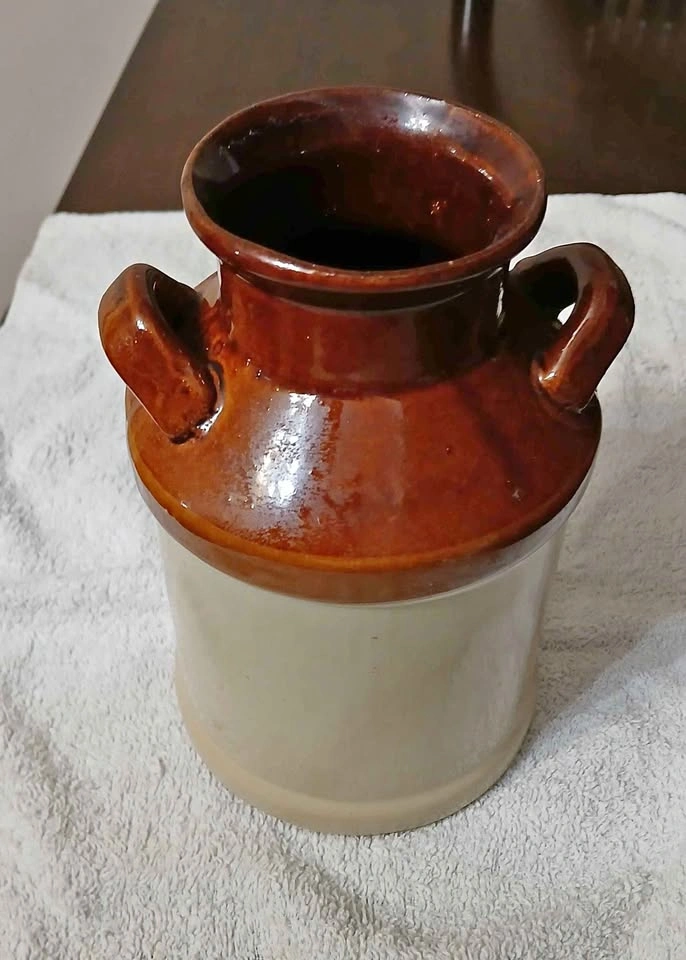 Vintage glazed stoneware milk jug crock - 20