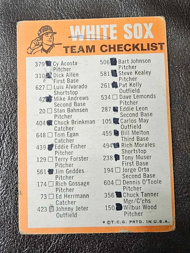 1973 Tops Team Check List - Chicago White Sox - photo 2