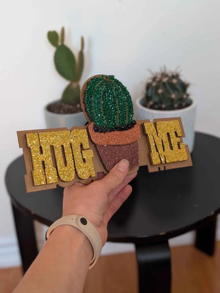 Wooden wall hanging with cactus - photo 4