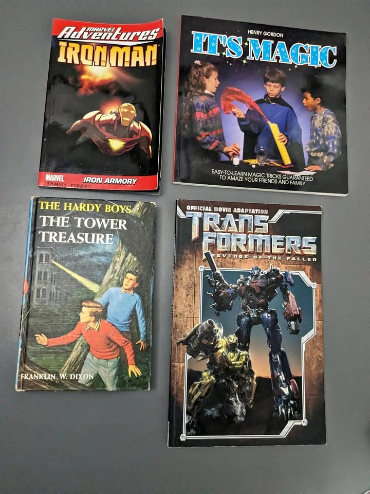 Assorted Books: Iron Man, It's Magic, Hardy Boys, Transformers