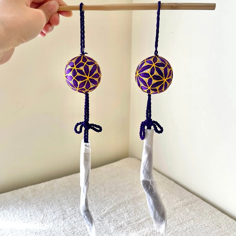 Mini Japanese Temari Balls with Tassels (Set of 2)