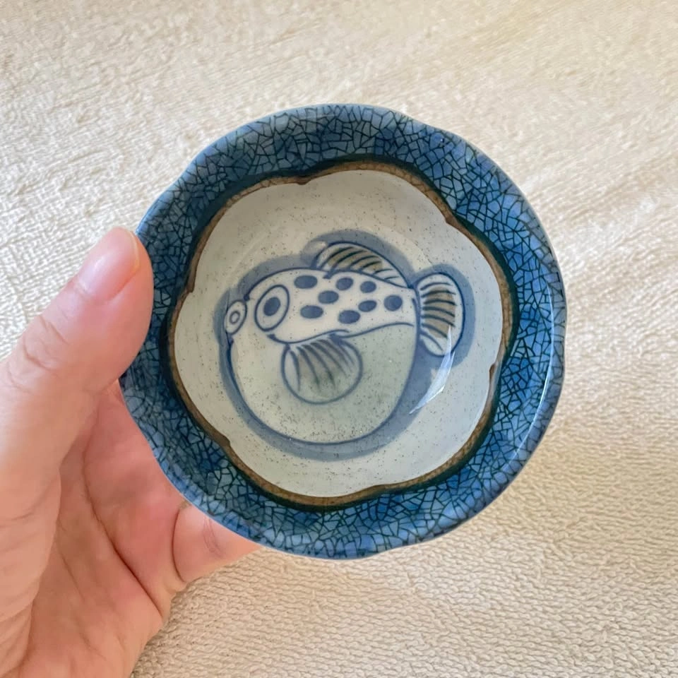 Vintage Japanese Porcelain Small Bowl - Pufferfish Design - photo 5