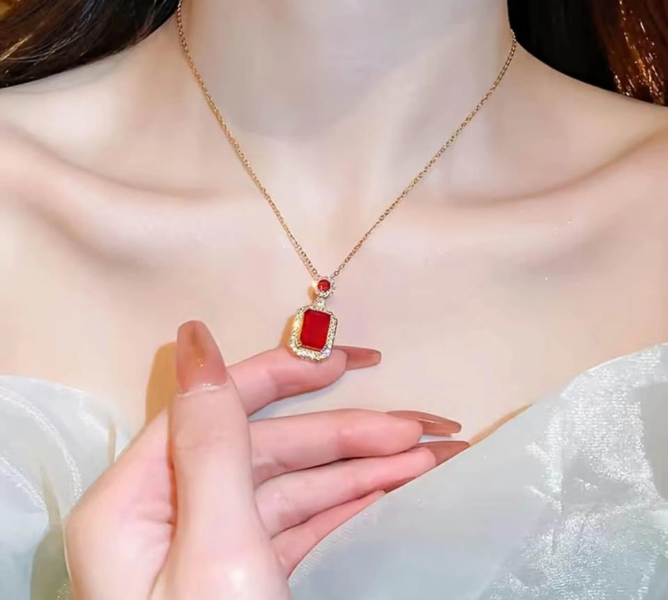 Beautiful elegant Ruby look zirconia necklace set