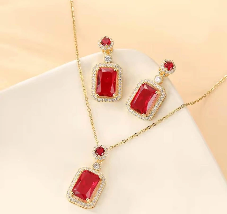 Beautiful elegant Ruby look zirconia necklace set - photo 3