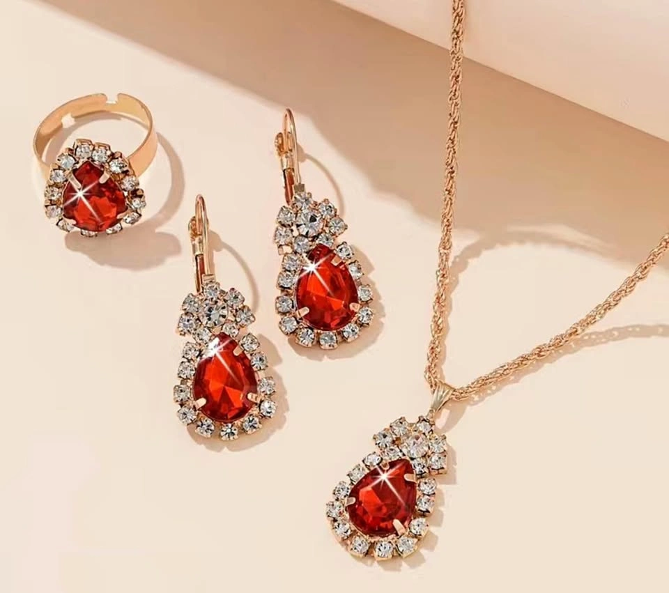 Beautiful ruby look zirconia necklace set with earrings and ring