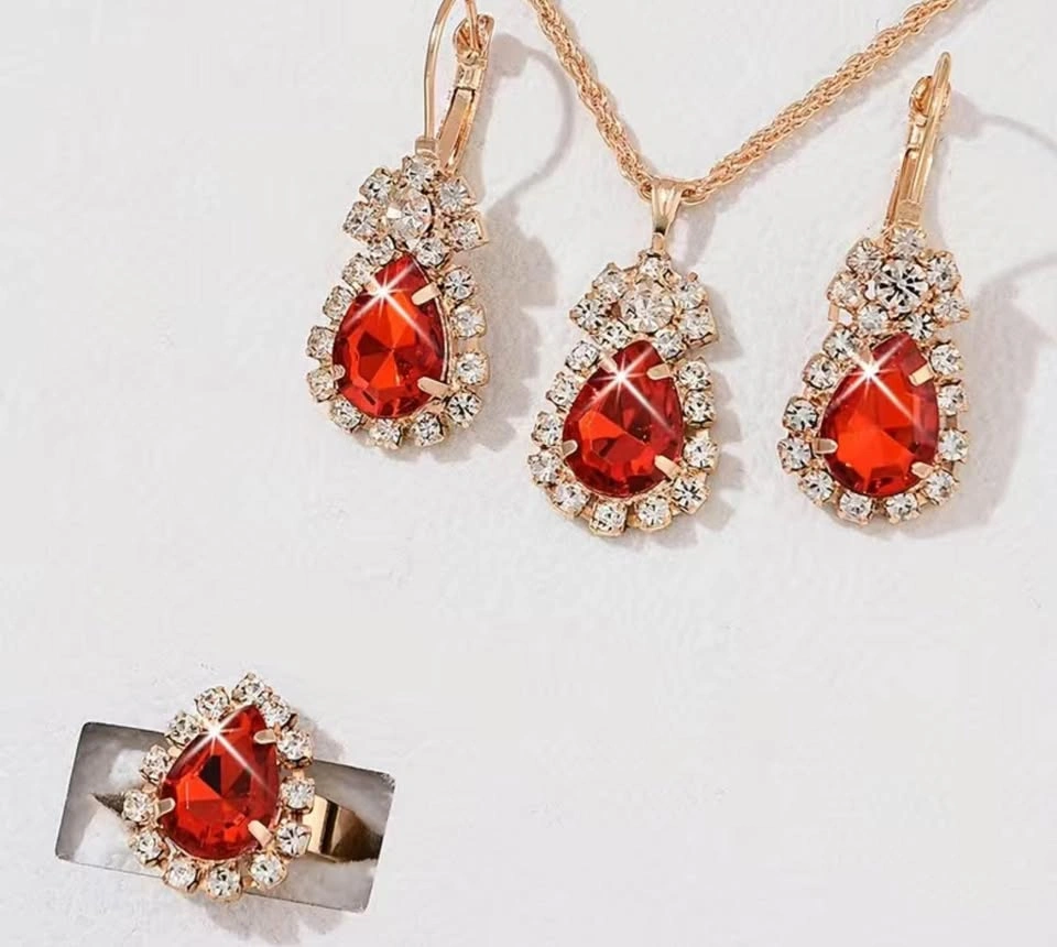 Beautiful ruby look zirconia necklace set with earrings and ring - photo 3