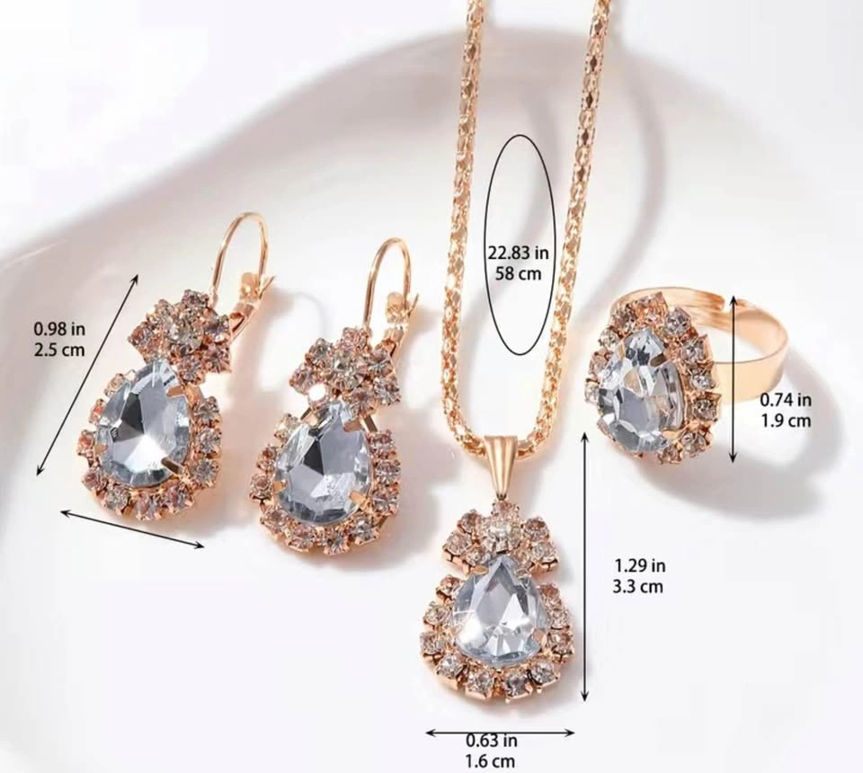 Beautiful ruby look zirconia necklace set with earrings and ring - photo 4