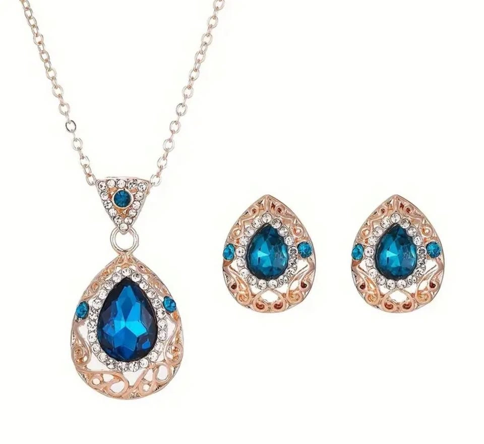 Elegant Vintage Hollow Out Floral Water Drop Necklace Earrings S - photo 2