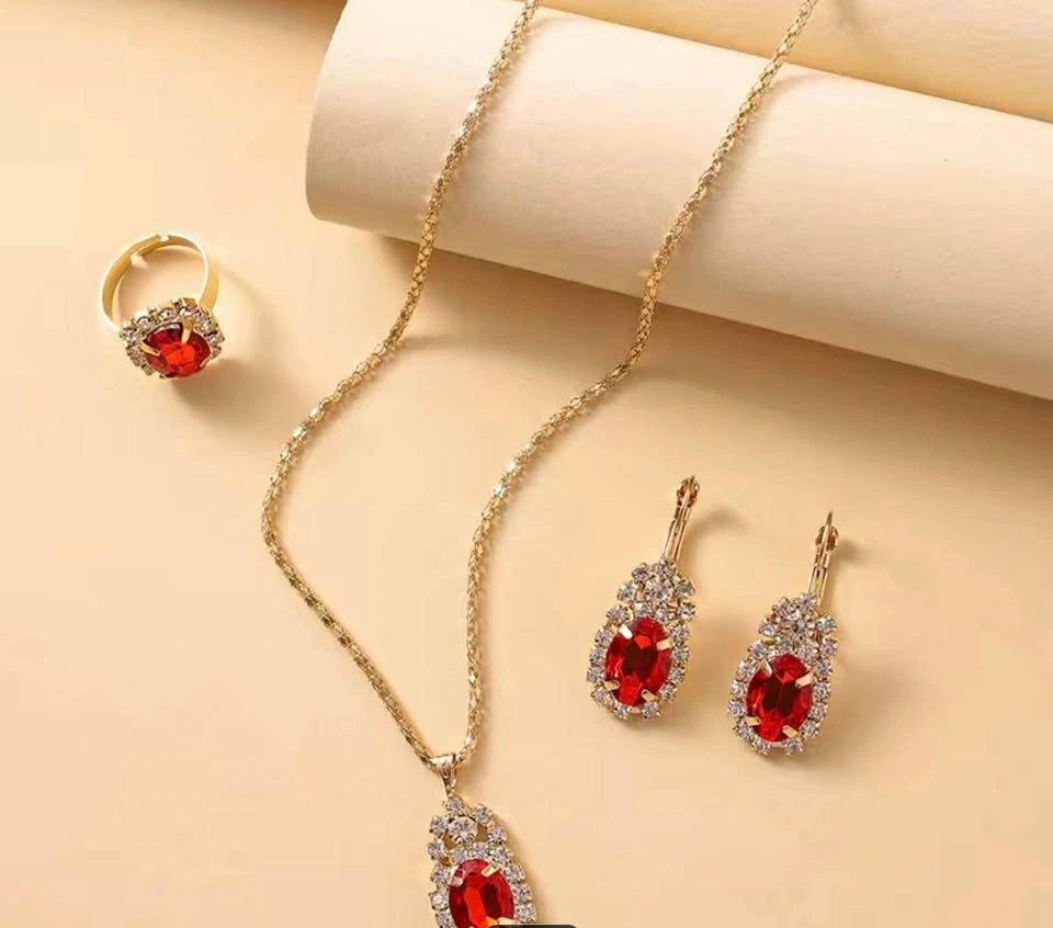 Beautiful Ruby look Necklace and Earrings set with ring