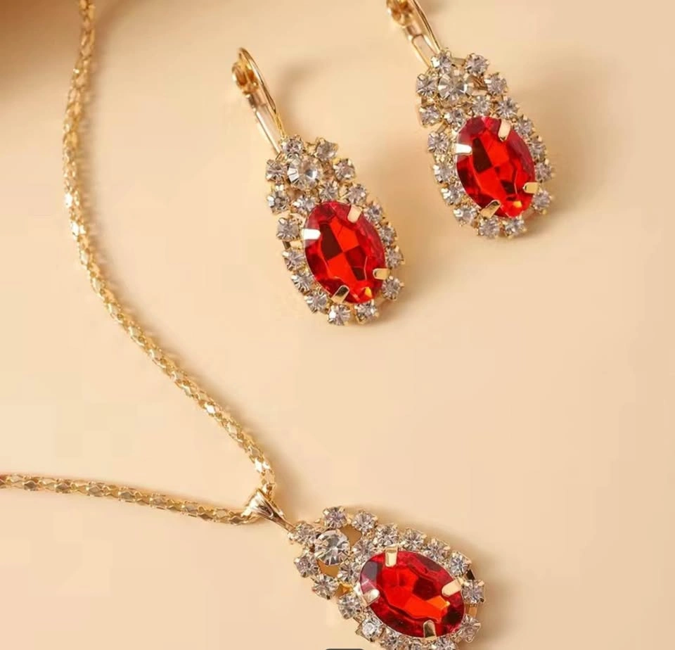 Beautiful Ruby look Necklace and Earrings set with ring - photo 2