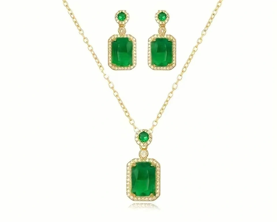 Elegant Emerald Look Zirconia Necklace Set - photo 3