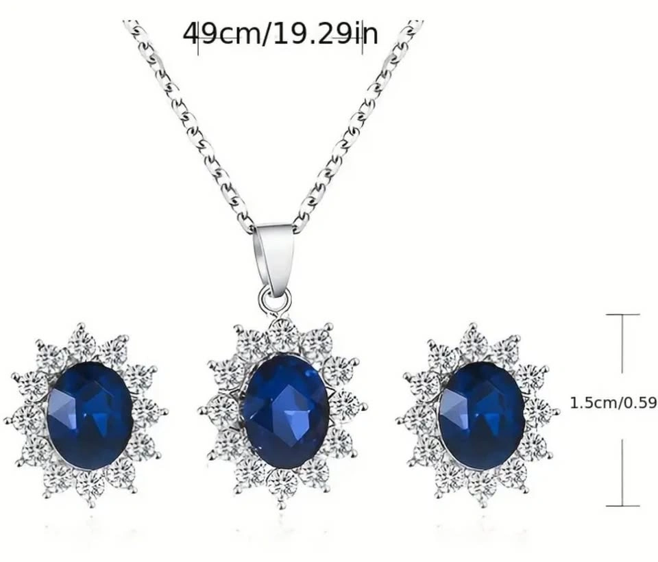 Elegant Sapphire Blue Necklace with Earrings set - photo 3