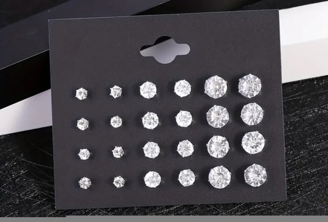 12 Pairs Diamond Look Zirconia Stud Earrings - photo 2