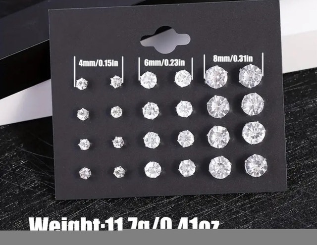 12 Pairs Diamond Look Zirconia Stud Earrings - photo 3