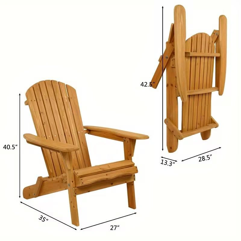Collapsible Wooden Adirondack Lounge Chair - Natural Finish