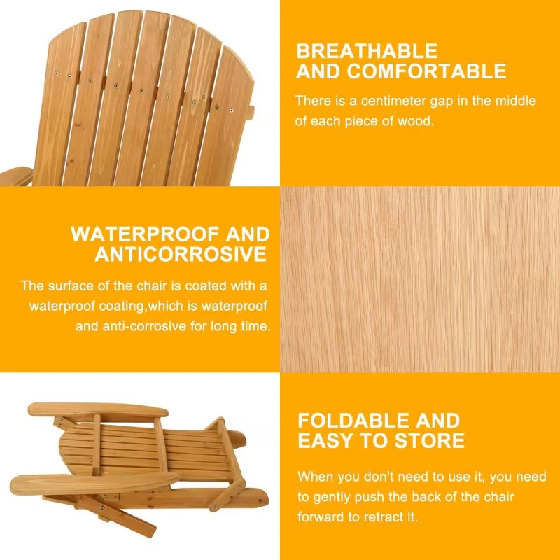 Collapsible Wooden Adirondack Lounge Chair - Natural Finish - photo 2