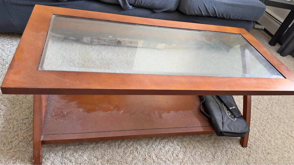 Wood and glass coffee table