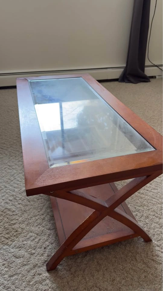 Wood and glass coffee table - photo 2