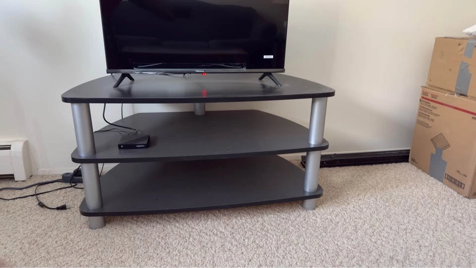 Black 3-tier TV stand with silver legs - photo 2