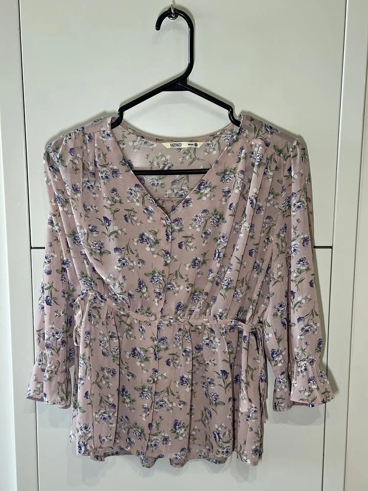 MIXXO Women's Floral Wrap Blouse - Pink/Lilac