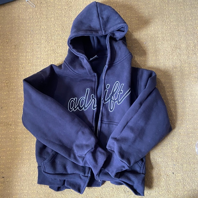 Size L Adrift Script Zip Up Hoodie Dark Grey