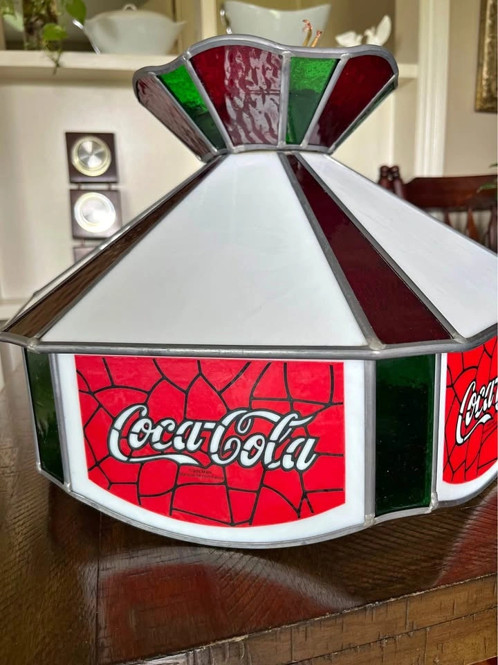 Vintage Coca-Cola Tiffany-Style Stained Glass Hanging Lamp