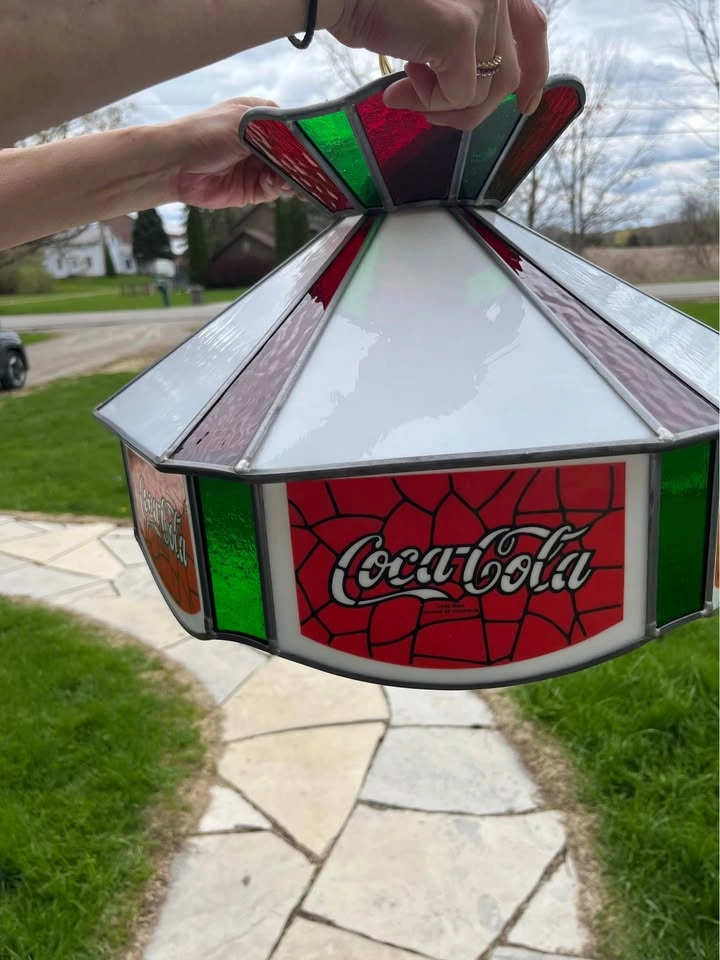 Vintage Coca-Cola Tiffany-Style Stained Glass Hanging Lamp - photo 3