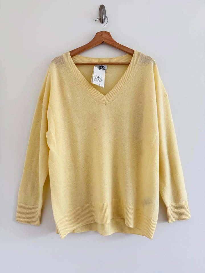 Aritzia Feather Cashmere Relaxed V-Neck Sweater M NWT