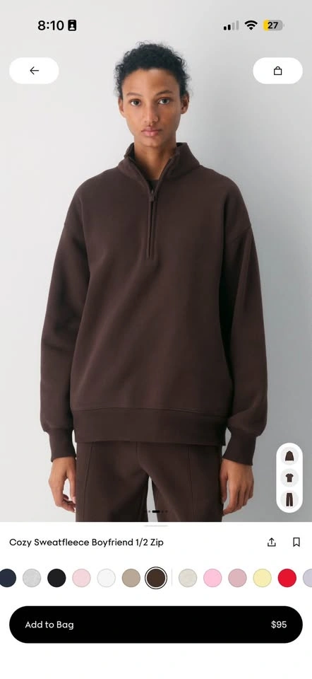 Aritzia Cozy Sweatfleece Boyfriend 1/2 Zip Size L - photo 4