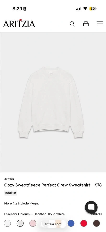 Aritzia Cozy Sweatfleece Perfect Crew Sweatshirt Size M NWOT - photo 5