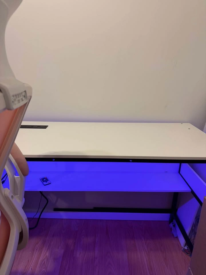 L-Shaped Desk with LED Lights & Power Outlets - photo 2
