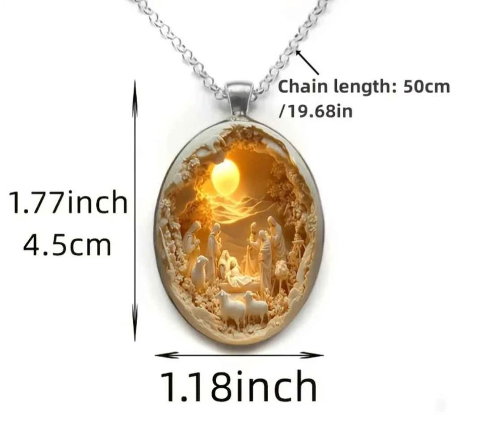 Exquisite Glass Birth of Jesus Manger Necklace - photo 4