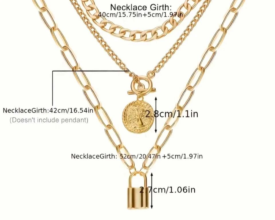 New 3pcs Women's Retro Golden Zinc Alloy Necklace Set - photo 2