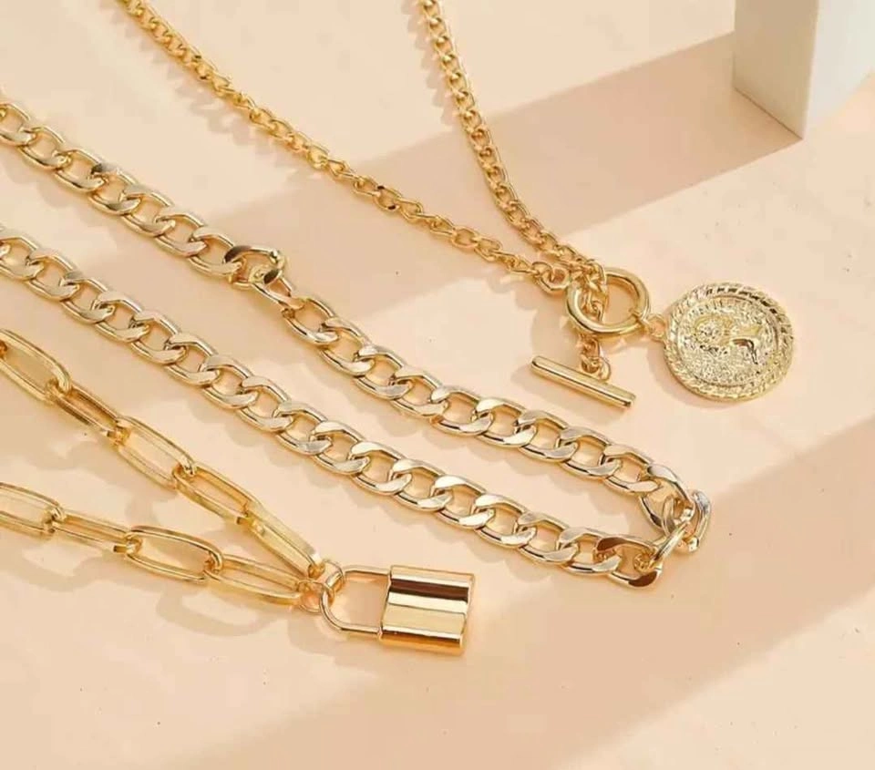 New 3pcs Women's Retro Golden Zinc Alloy Necklace Set - photo 4