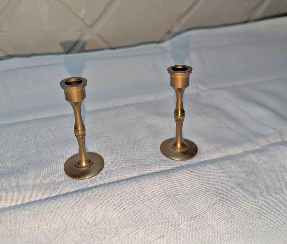 Miniature Solid Brass Scandinavian Vintage Candle Holders