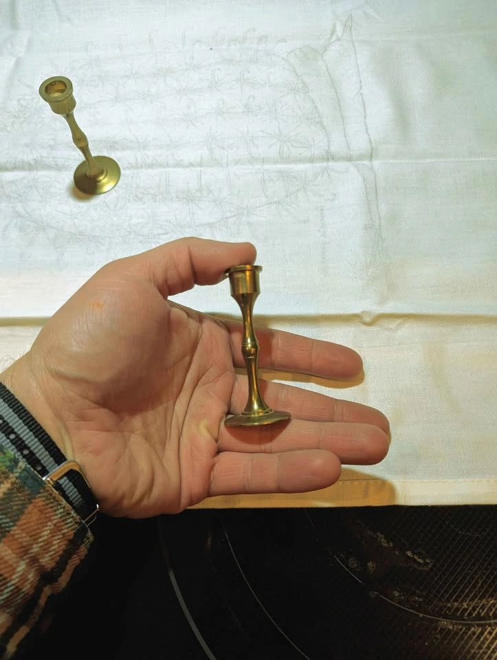 Miniature Solid Brass Scandinavian Vintage Candle Holders - photo 2