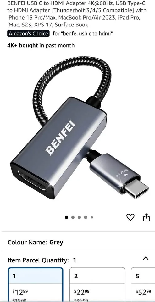 BENFEI USB C to HDMI Adapter 4K@60Hz thumbnail