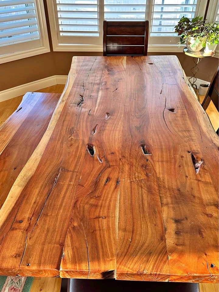 Live wood dining table and bench