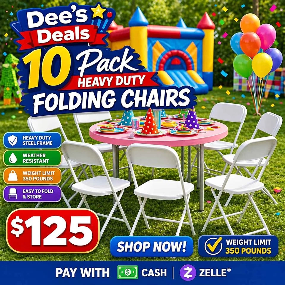 10 pack HEAVY DUTY FOLDING CHAIRS $125 BRAND NEW IN BOX