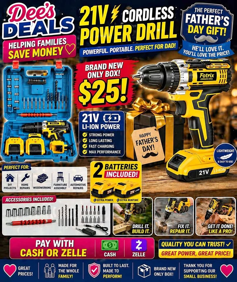 21V Power Cordless Drill - BRAND NEW - $30 (2 Batteries Included
