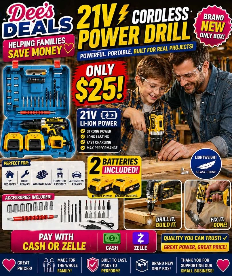 21V Power Cordless Drill - BRAND NEW - $30 (2 Batteries Included - photo 2