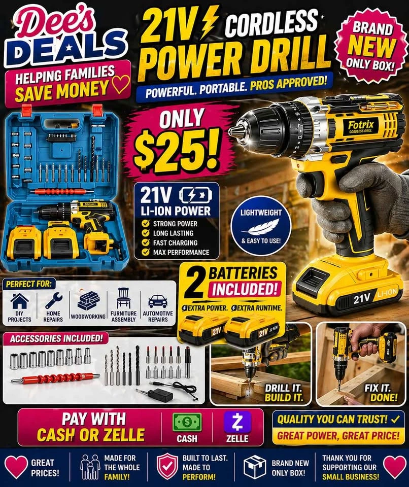 21V Power Cordless Drill - BRAND NEW - $30 (2 Batteries Included - photo 3