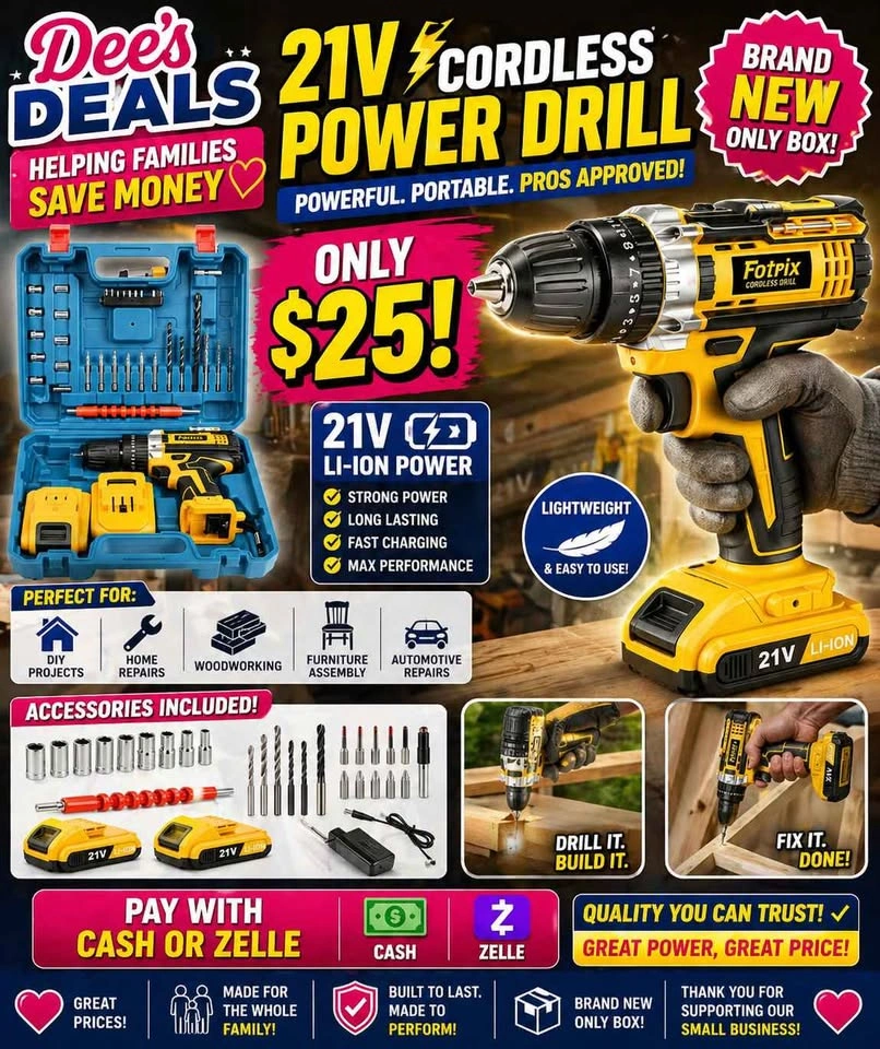 21V Power Cordless Drill - BRAND NEW - $30 (2 Batteries Included - photo 4