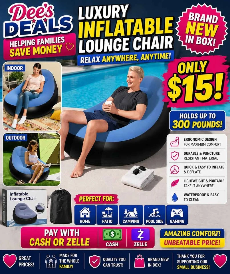 Luxury Inflatable Lounge chair BRAND NEW IN BOX ONLY $15!! - photo 2
