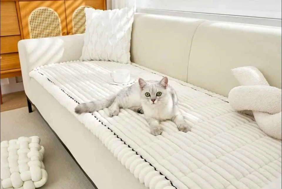 Plush Sofa Cover with Ruffled Edges, Pet-Friendly Non-Slip Prote - photo 2