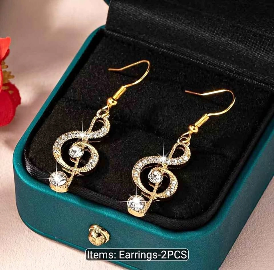 Elegant Music Note Dangle Earrings with Sparkling Rhinestones