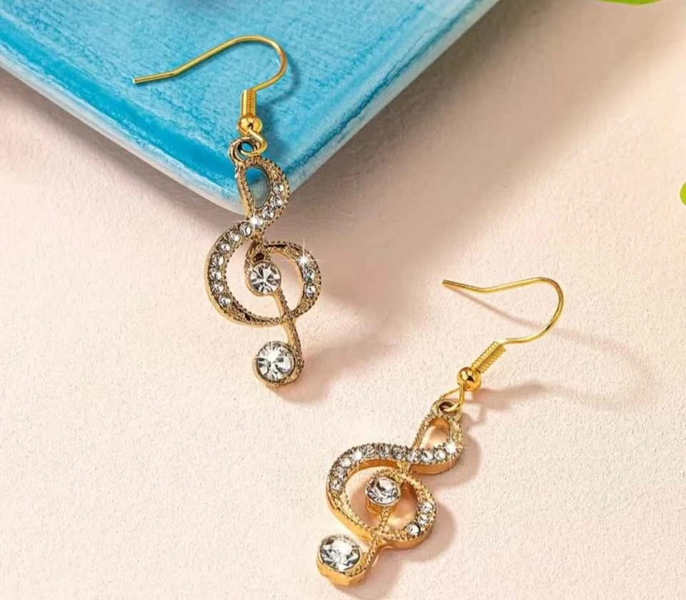 Elegant Music Note Dangle Earrings with Sparkling Rhinestones - photo 2
