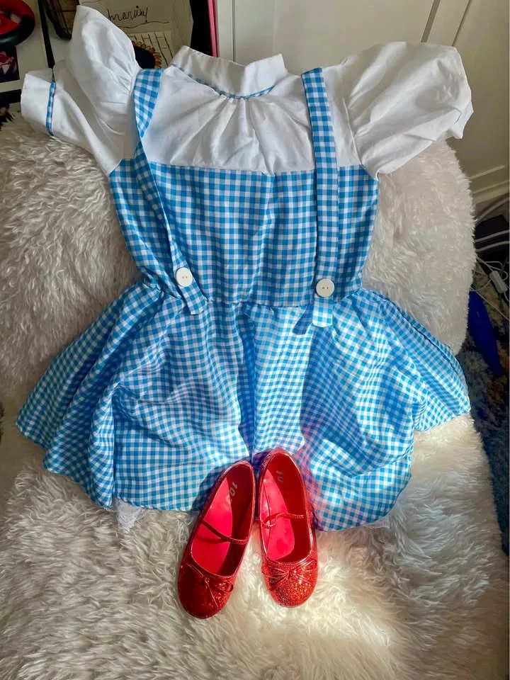 Wizard of OZ Dorothy Outfit Dress & Shoes - Small, Size 13
