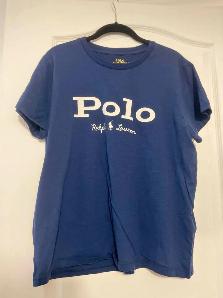 Vintage Polo Ralph Lauren Navy V-Neck Tee Yellow Tag XL
